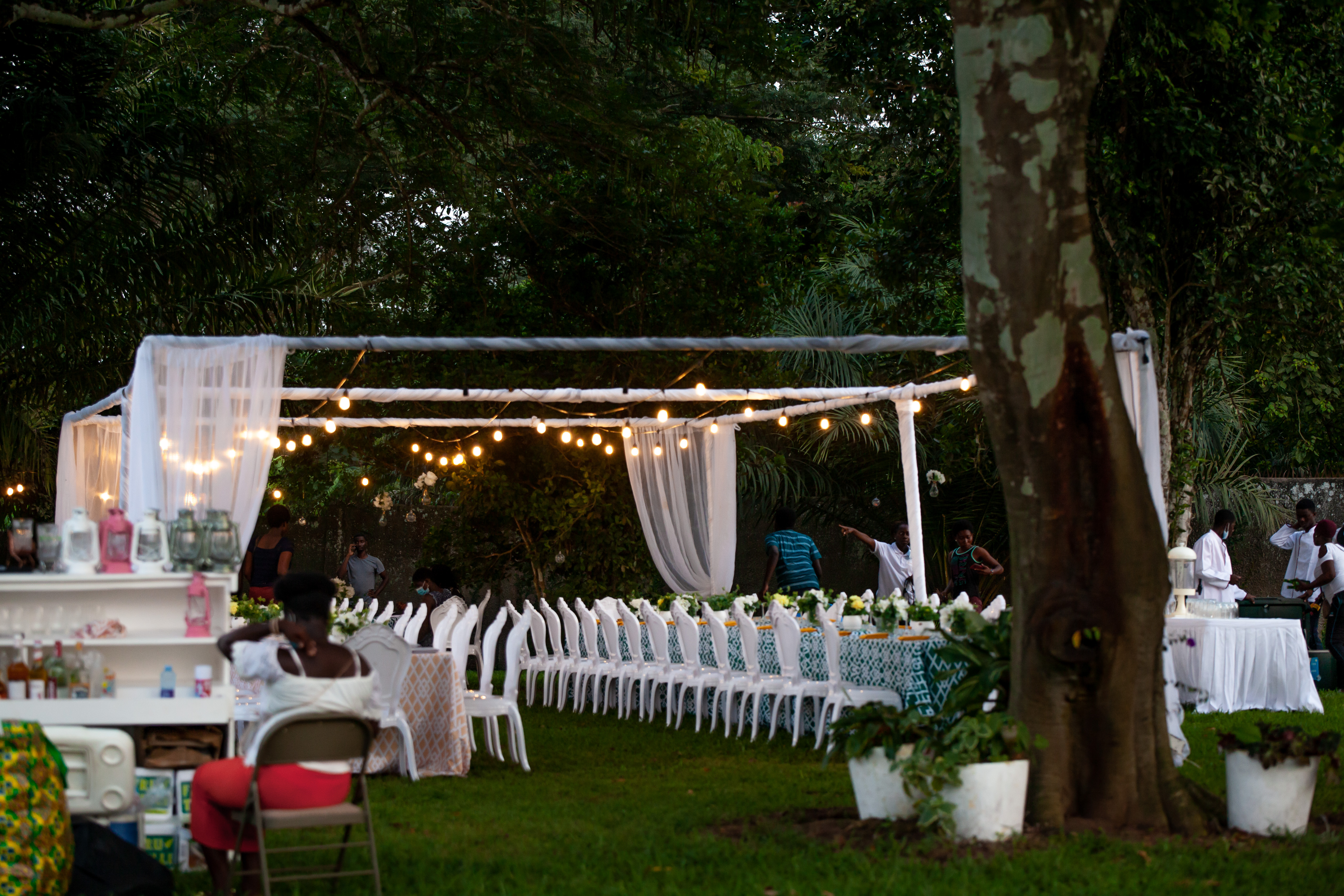 Styled corporate event setting with coordinated décor and lighting