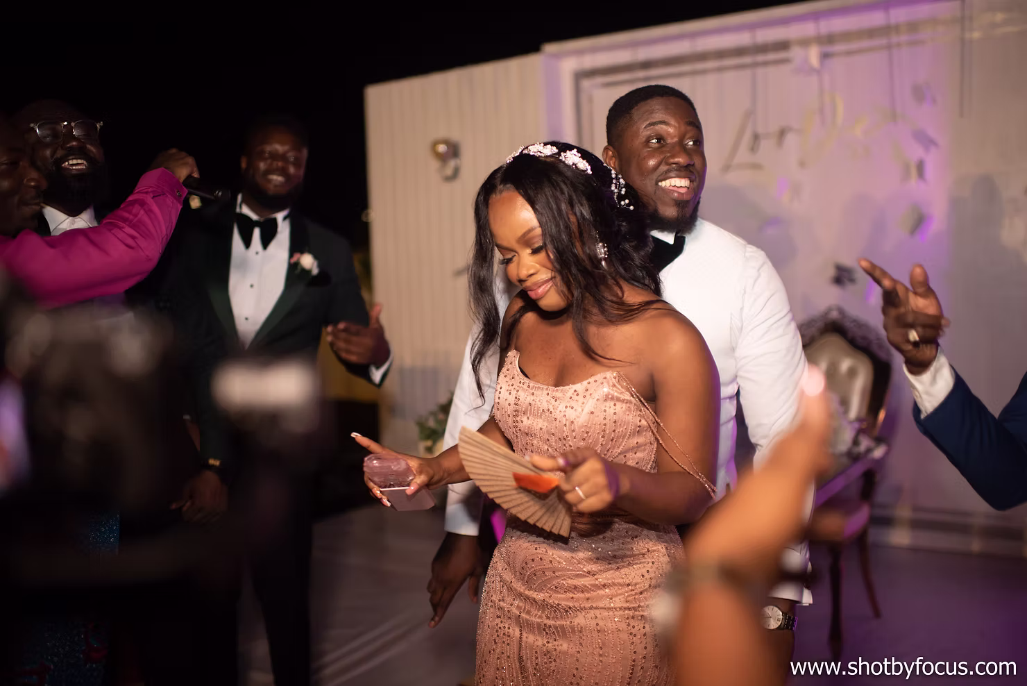 Newlyweds dancing at their wedding reception